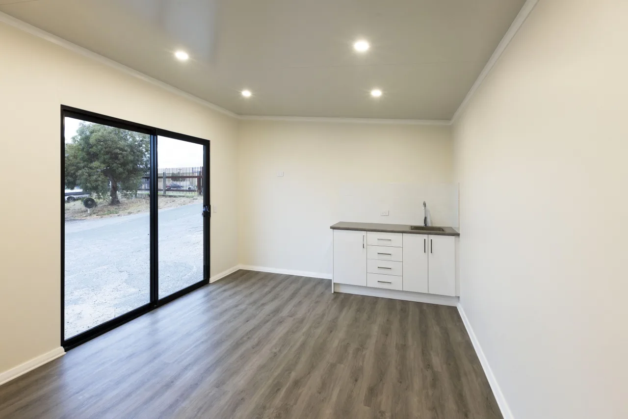 Living space and kitchen