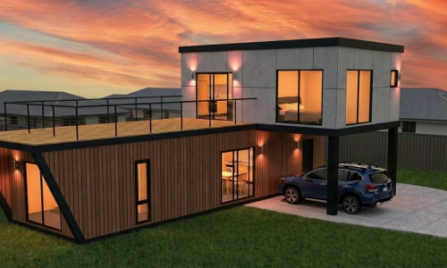 Mandurah 2-story with Vertical timber - Thicker capping top, bottom of top module