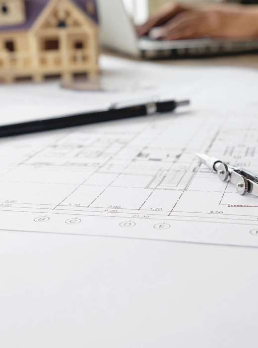 Image of engineering objects on workplace top view.Construction concept. Engineering tools.Vintage tone retro filter effect,soft focus(selective focus)